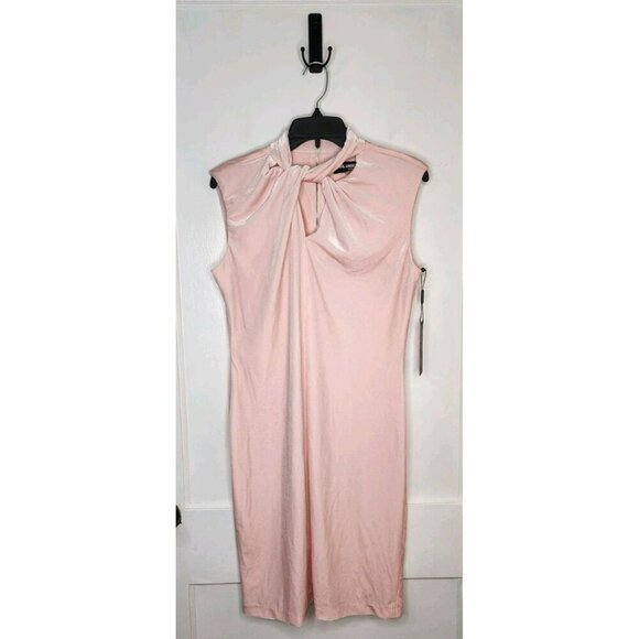 NWT Size 8 Karl Lagerfeld Iced Pink Velvet Dress Knotted Neckline Zip Closure - Picture 1 of 8